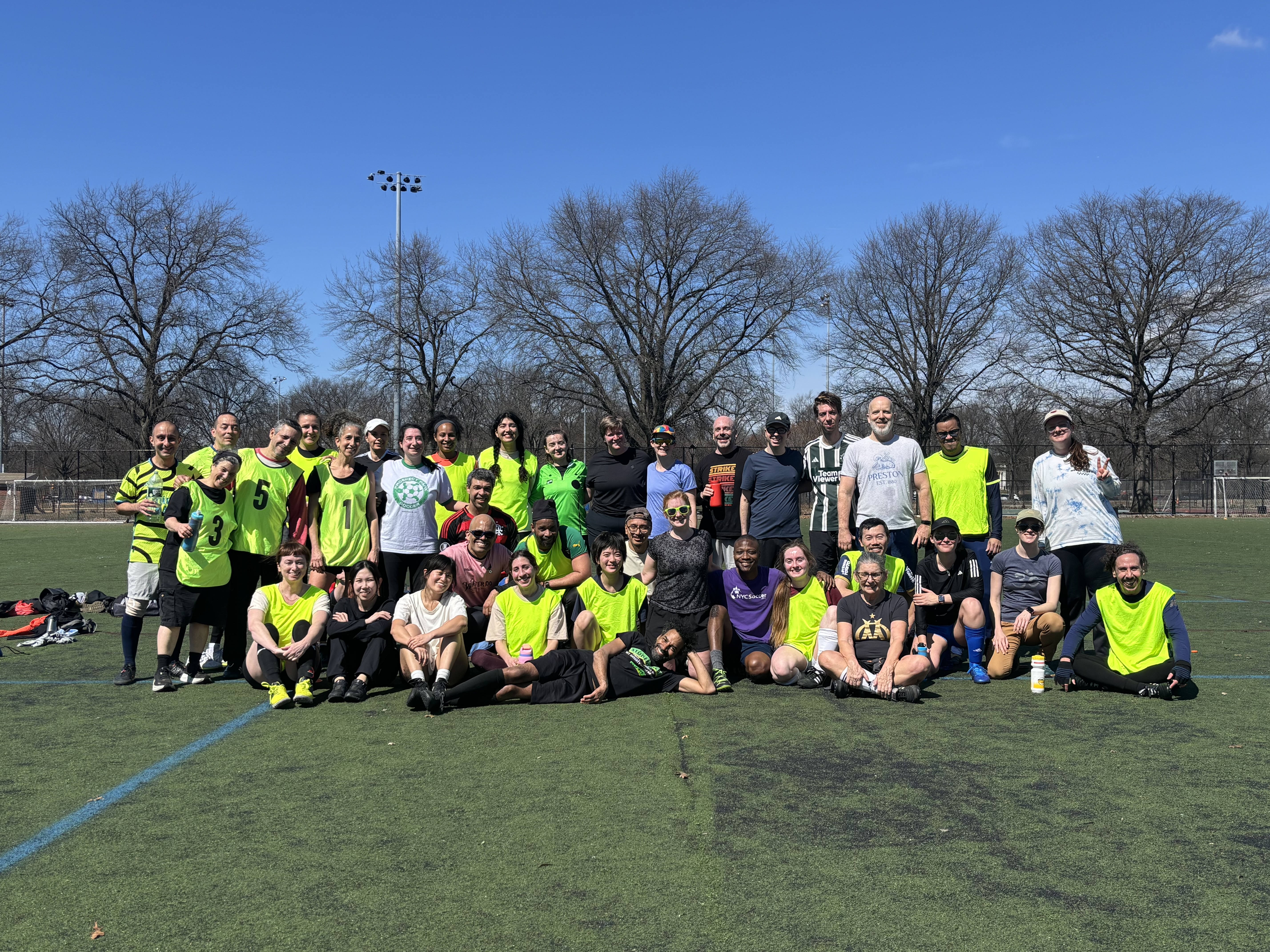Group photo on the field at Prospect Park Soccer
