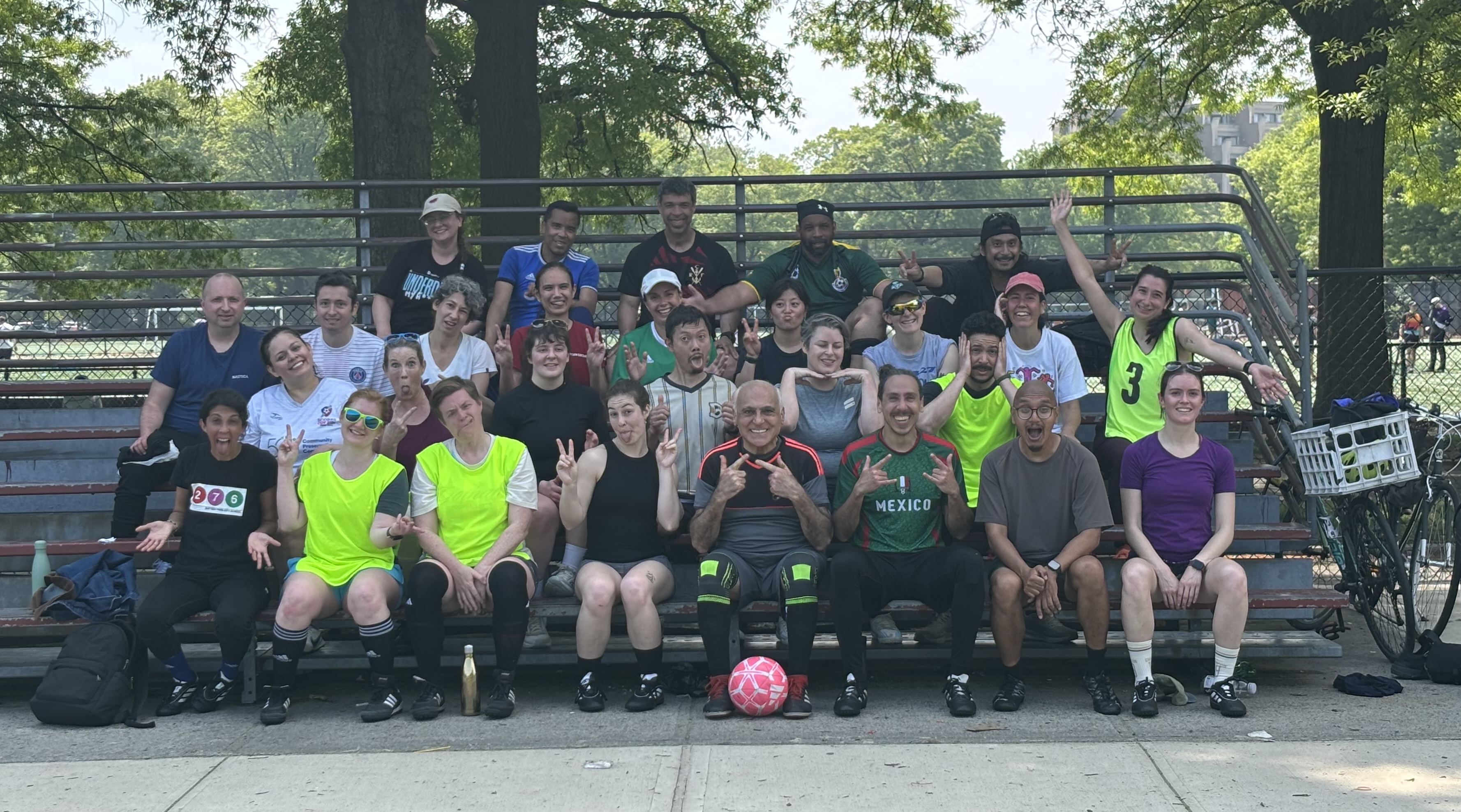 Prospect Park Soccer players on the bleachers